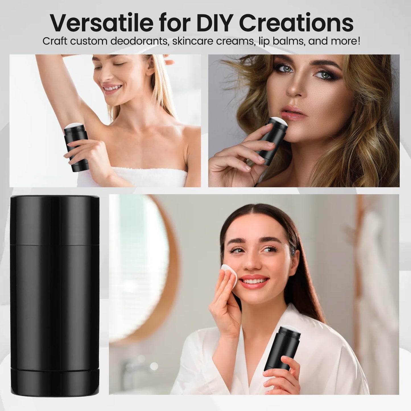 Sherules 10 Pack White Empty Deodorant Containers - 2.5oz/75ml Twist-Up Refillable Tubes, Bottom-Fill Round Plastic Sticks for DIY Homemade Deodorant, Lip Balm & Solid Cosmetics