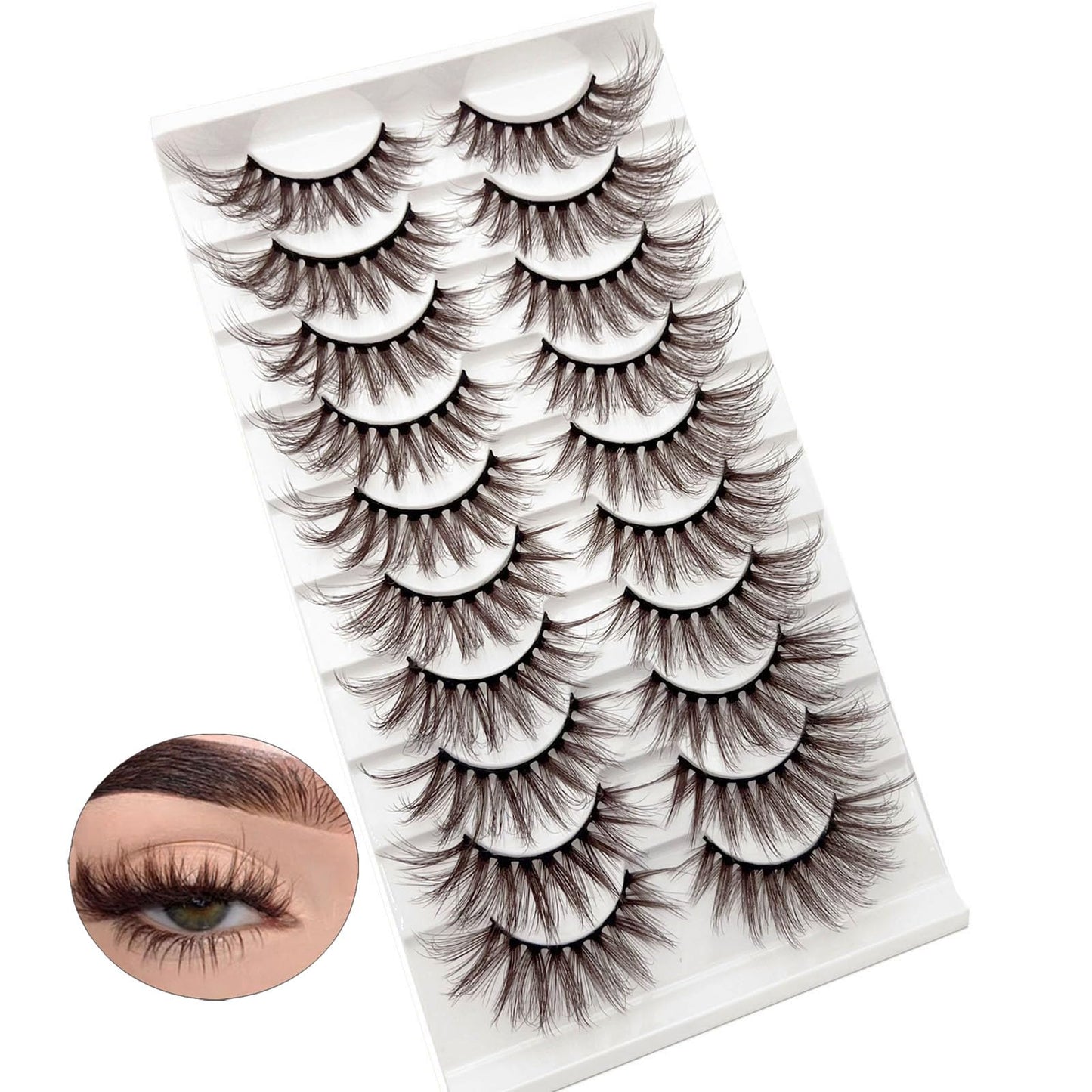 Brown Eyelashes Fairy Lashes Cat Eye Wispy False Lashes Mink Fluffy Dramatic Dark Brown Strip Lashes Fox Eye Long Volume Fake Eyelashes 10 Pairs (MQ608)