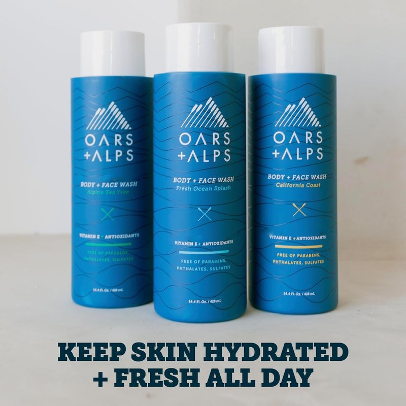 Oars + Alps Men's Body Wash & Face Cleanser - Moisturizing Formula with Vitamin E | 3-Pack Variety Set