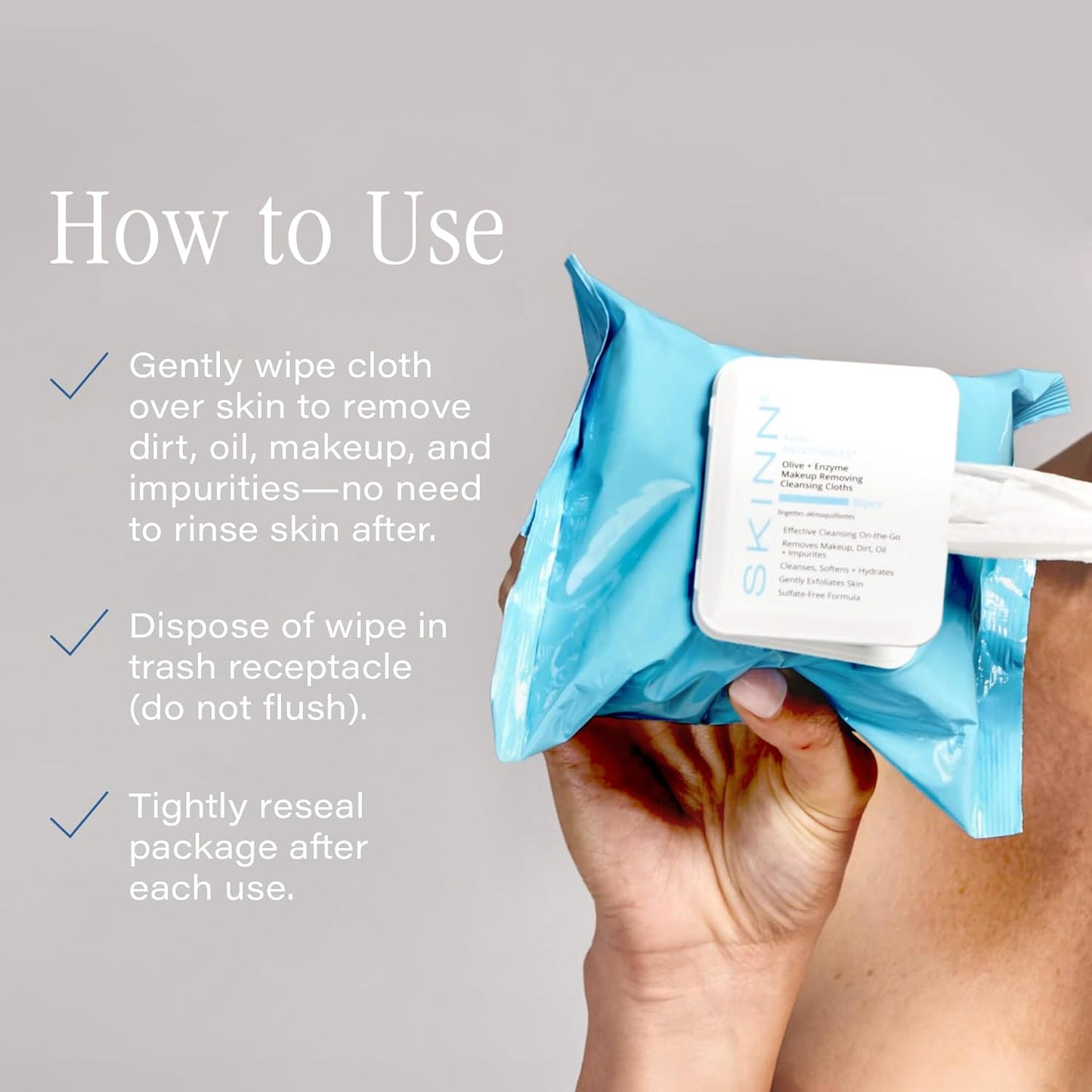 SKINN Facial Cleansing Wipes - Hydrating Makeup Remover for Waterproof Mascara | Gentle Exfoliating Towelettes
