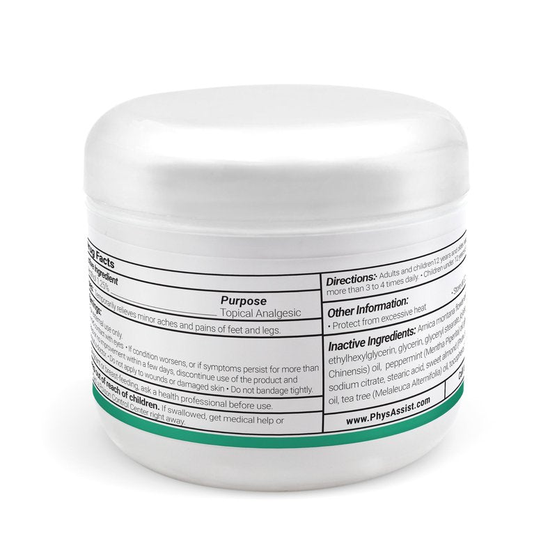 PhysAssist Foot Pain Cream Combo 4 oz jar + 1.5 oz, Soothing Relief for Feet and Legs, Fast Absorbing Formula, Contains Natural Ingredients & Botanicals