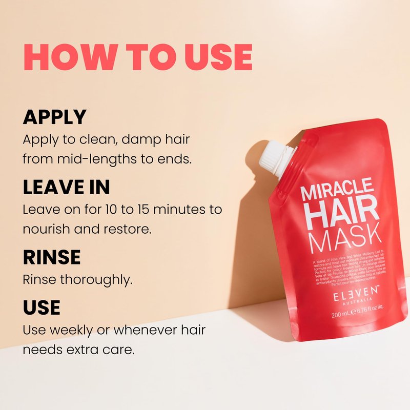 ELEVEN AUSTRALIA Miracle Hair Mask for Dry Damaged Hair - Deep Conditioning Treatment for Men & Women, Restores Moisture & Helps Damage, Hydrating & Moisturizing, Nourishing Formula - 6.8 fl oz