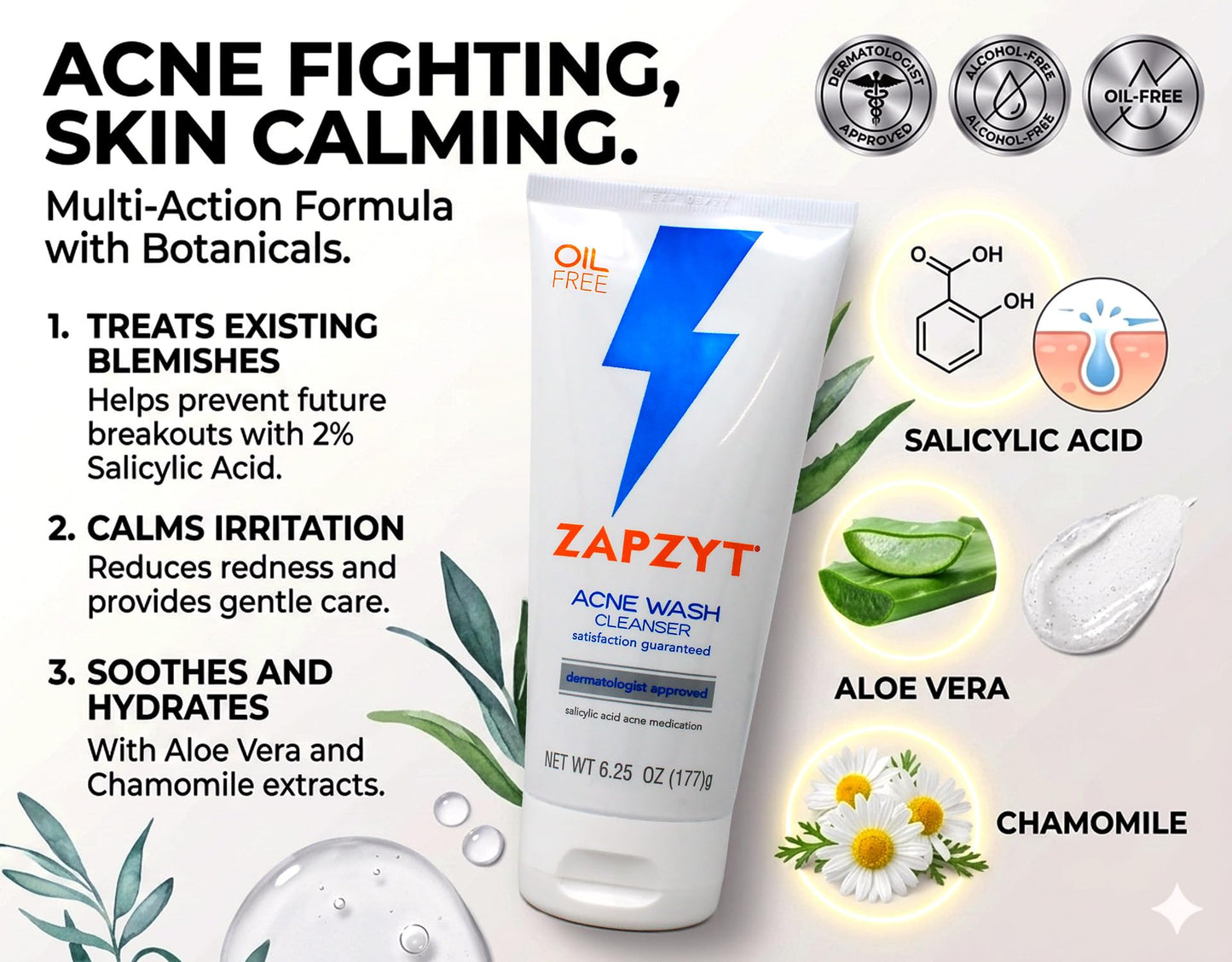 ZAPZYT Acne Wash with Salicylic Acid 6.25 oz (Pack of 4)