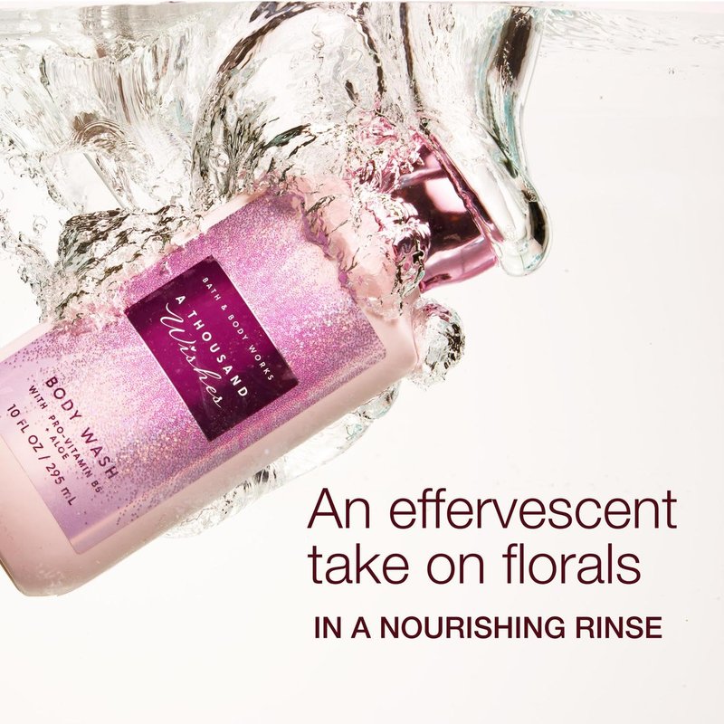 Bath & Body Works A Thousand Wishes Body Wash, Nourishing Cleanser with Pro-Vitamin B5 & Aloe, Prosecco & Peony Scent, Gentle for Daily Use, 10 fl oz - 2 Pack