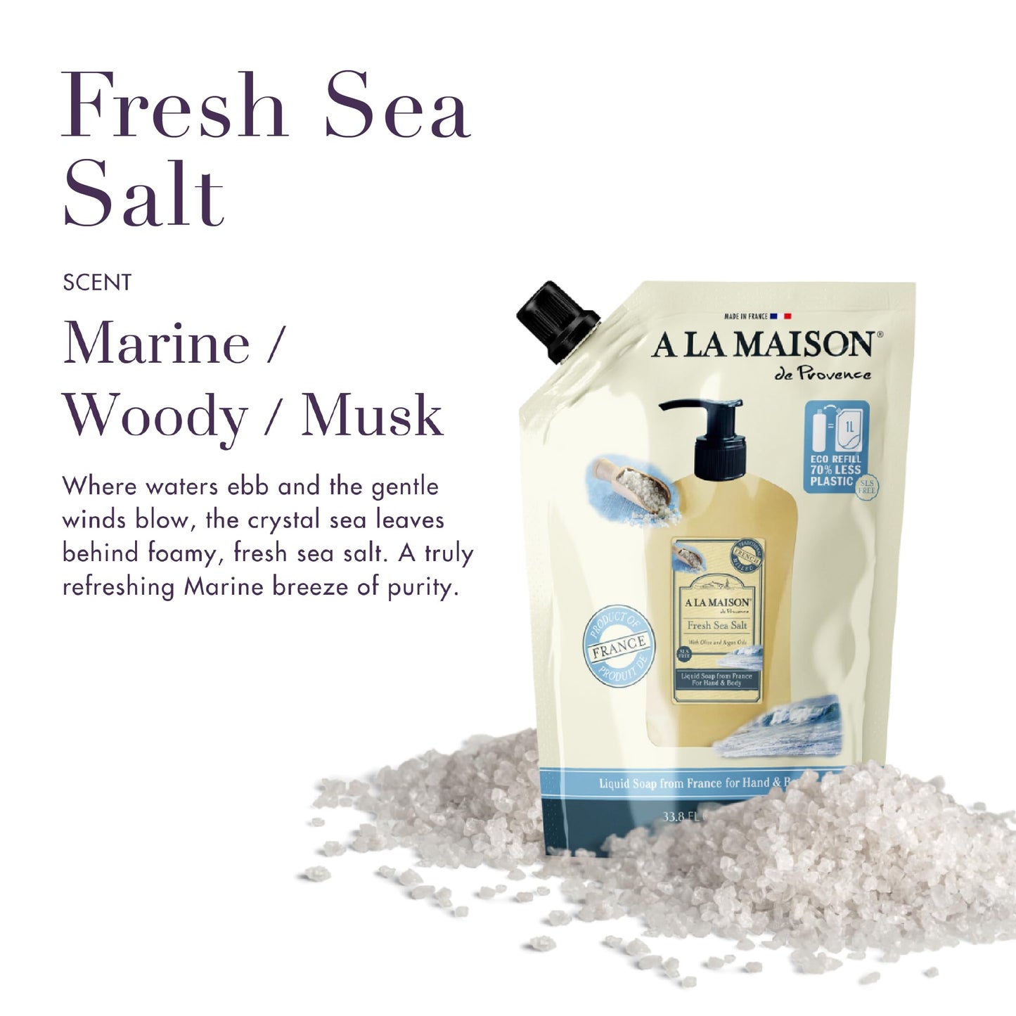 A LA MAISON Liquid Hand Soap (33.8 Refill Pouch, 3 Pack, Fresh Sea Salt)
