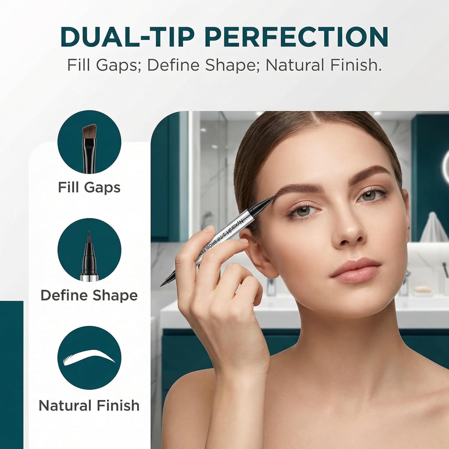2-in-1 Eyebrow Pen - Dual Tip Precision Brow Liner for Hair-Like Strokes | Waterproof, 5 Natural Colors, 3# Dark Brown