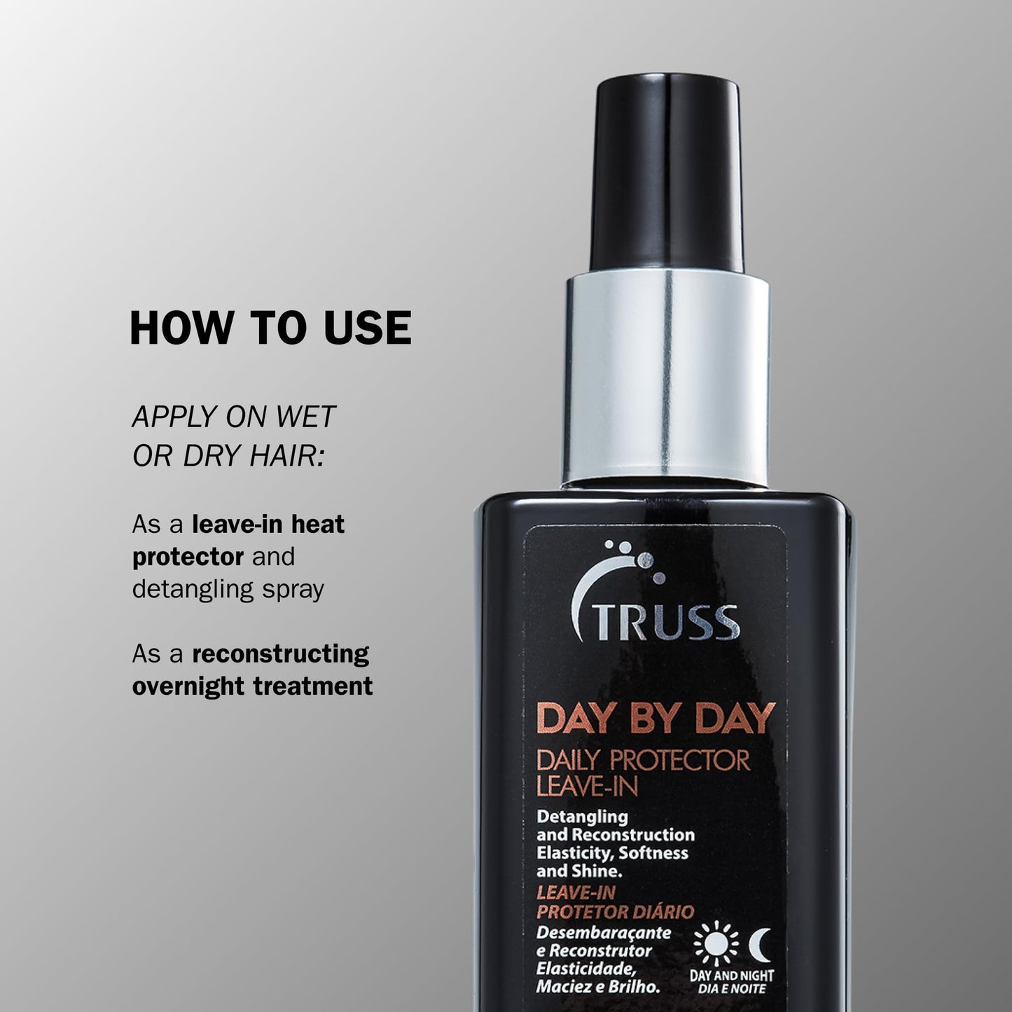 TRUSS Day by Day Leave In Conditioner Spray - Lightweight Detangling Spray & Heat Protectant for Hair - Restores Elasticity, Softness & Shine - Reduces Split Ends & Moisturizes Dry Hair (8.45 oz)