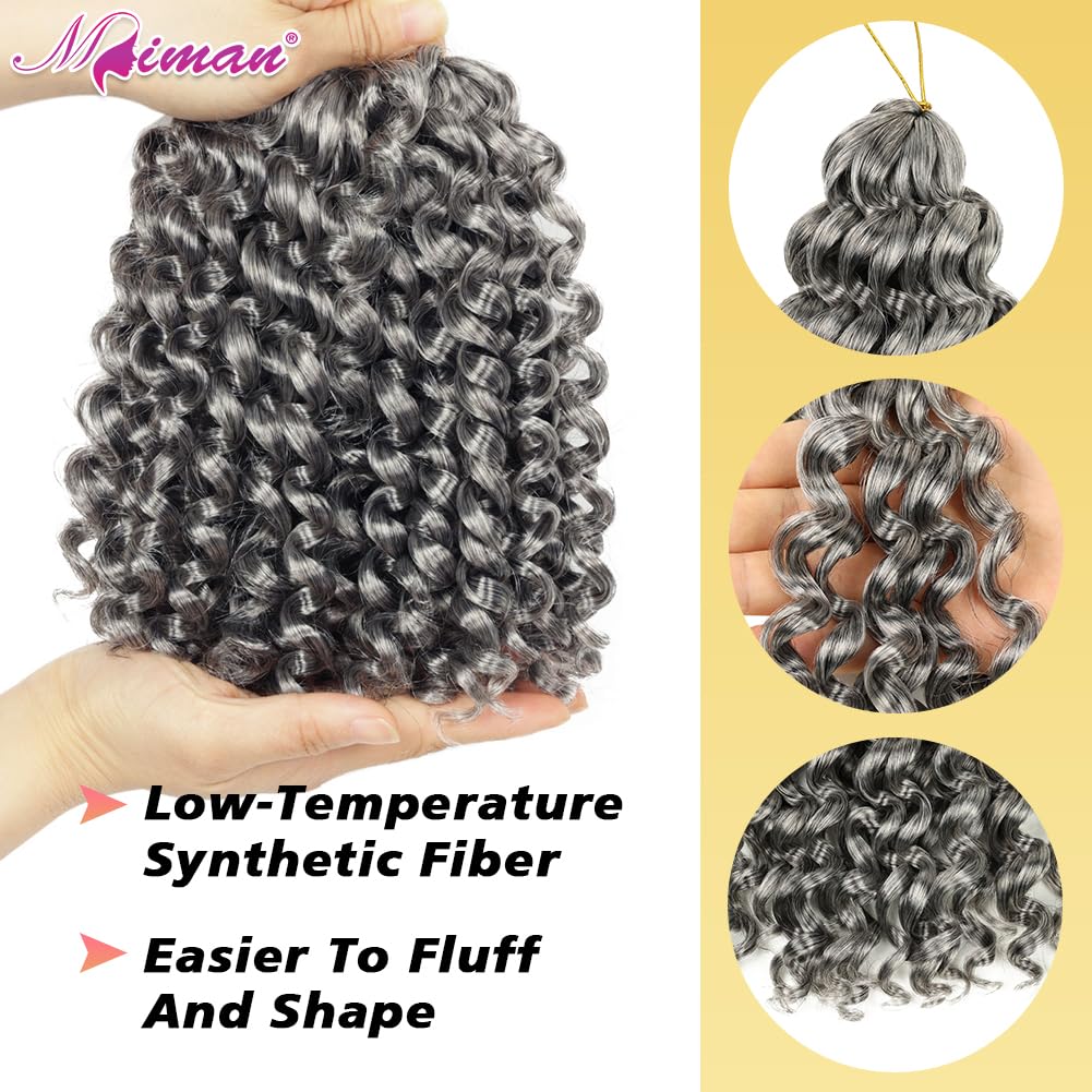 MIMAN 5 Packs 8 Inch Short Grey Beach Jamaican Bounce Synthetic Wand Curl Crochet Hair Curly Crochet Twist Braids Hair Extension For Black Women Ponytail Hairstyle