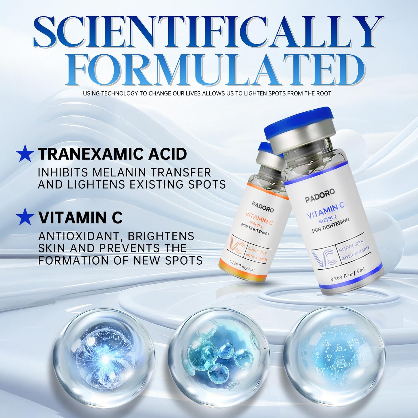 Tranexamic Acid Serum, Gold Vitamin C, Dark Spots, Pigmentation serum, Improves the Appearance, Anti-Aging Serum, Suitable for All Skin Types, Skincare, Repairs and Comforts, Reduces Wrinkles (1PC)