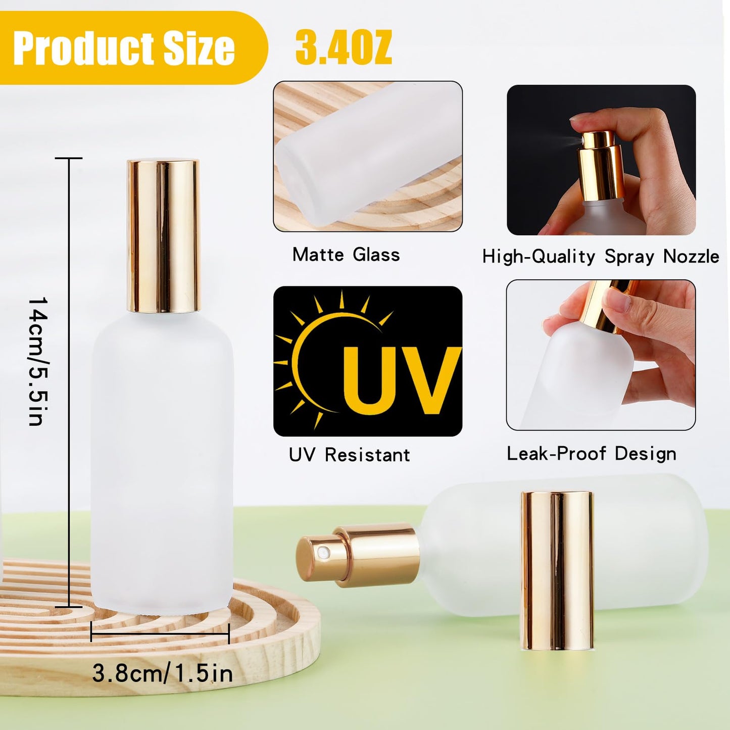 Gabotrie 30 Pcs Glass Spray Bottle, 3.4 oz/ 100 ml Perfume Empty Bottles, Frosted Glass Spray Bottles, Refillable Clear Decorative Bottle with Gold Fine Mist Sprayer Pump for Face Body Travel