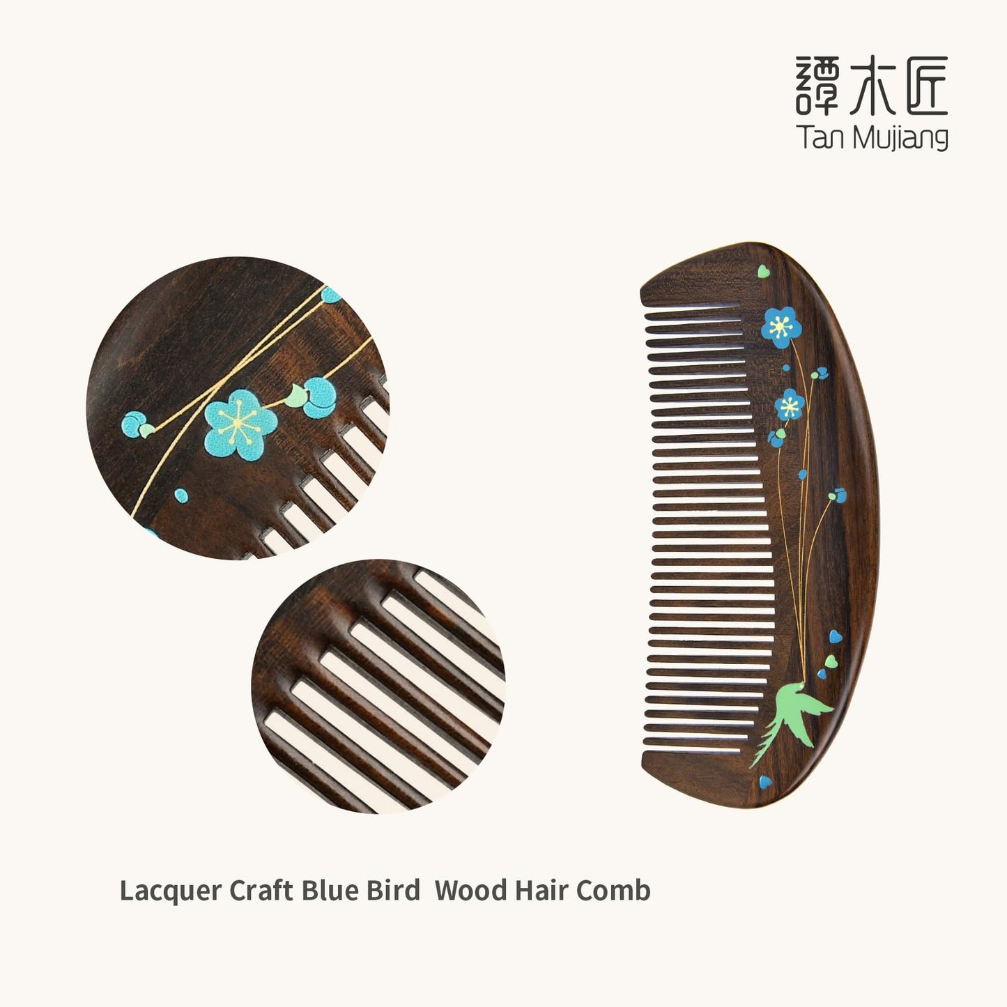 TAN MUJIANG Handmade Wooden Comb Raw Chacate Preto, Lacquer Art Craft, Compact Size 4.27×1.97 Inches