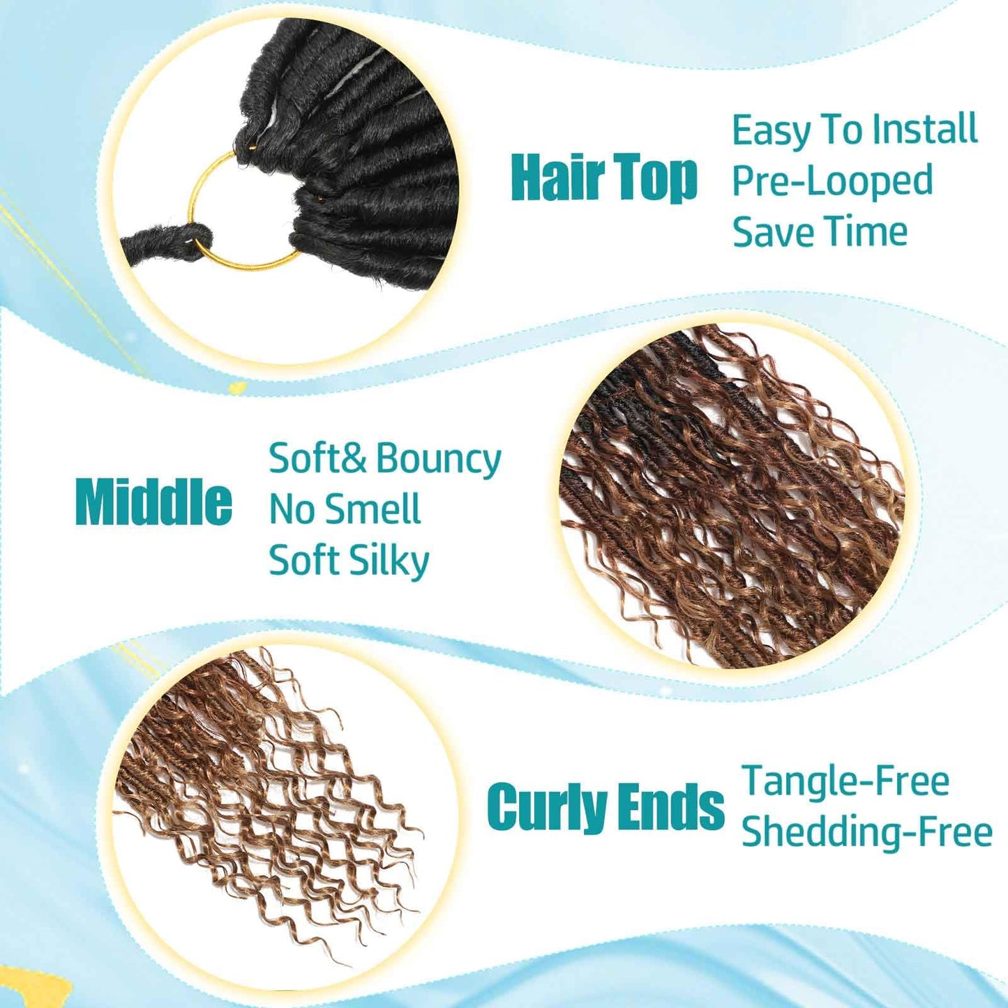 30 inch Boho Soft Locs Crochet Hair 8 Packs Boho Faux Locs Crochet Hair Pre-looped Goddess Locs Hair with Curly Ends Bohemian River Locs for Black Women (1B/30/27#）