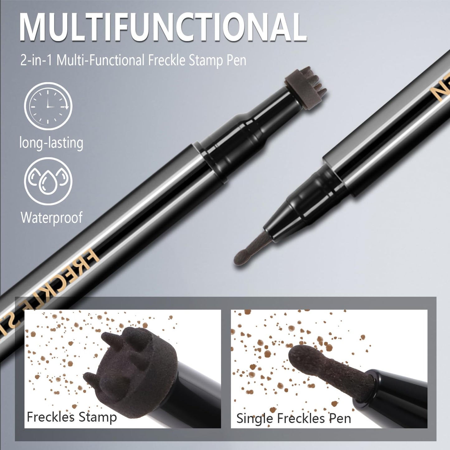 HOSAILY 2PCS Light&Dark Brown Freckle Stamp Pen Waterproof, Natural Lifelike Faux Freckles Stamp Stain maker Pen, Long Lasting Quick Dry Liquid Fake Freckle Pencil Magic for Face Sunkissed Makeup