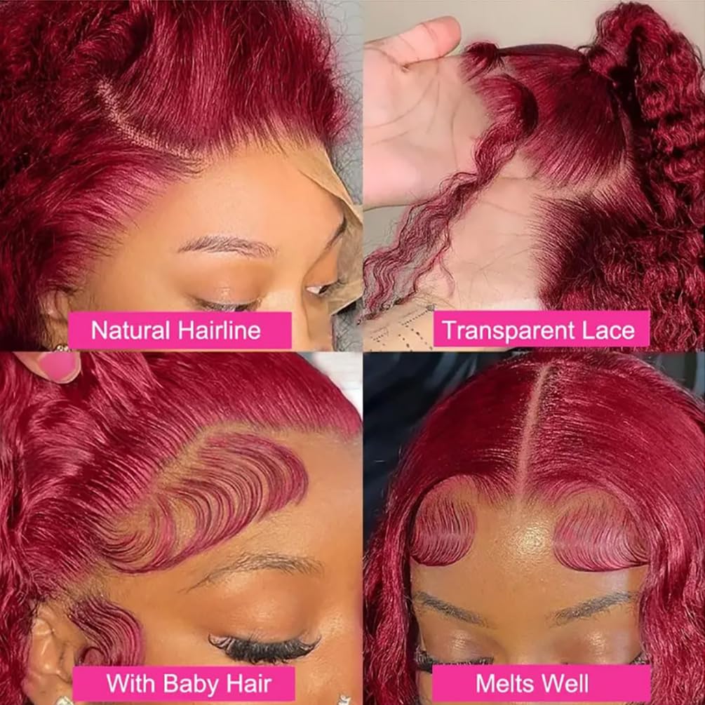 Jinhongze 99J Burgundy Bob Wigs Human Hair Burgundy Curly Lace Front Wigs Human Hair 13x4 Lace Front Wigs Short Curly Bob Wigs Deep Curly Lace Front Wigs for Black Women 8 Inch