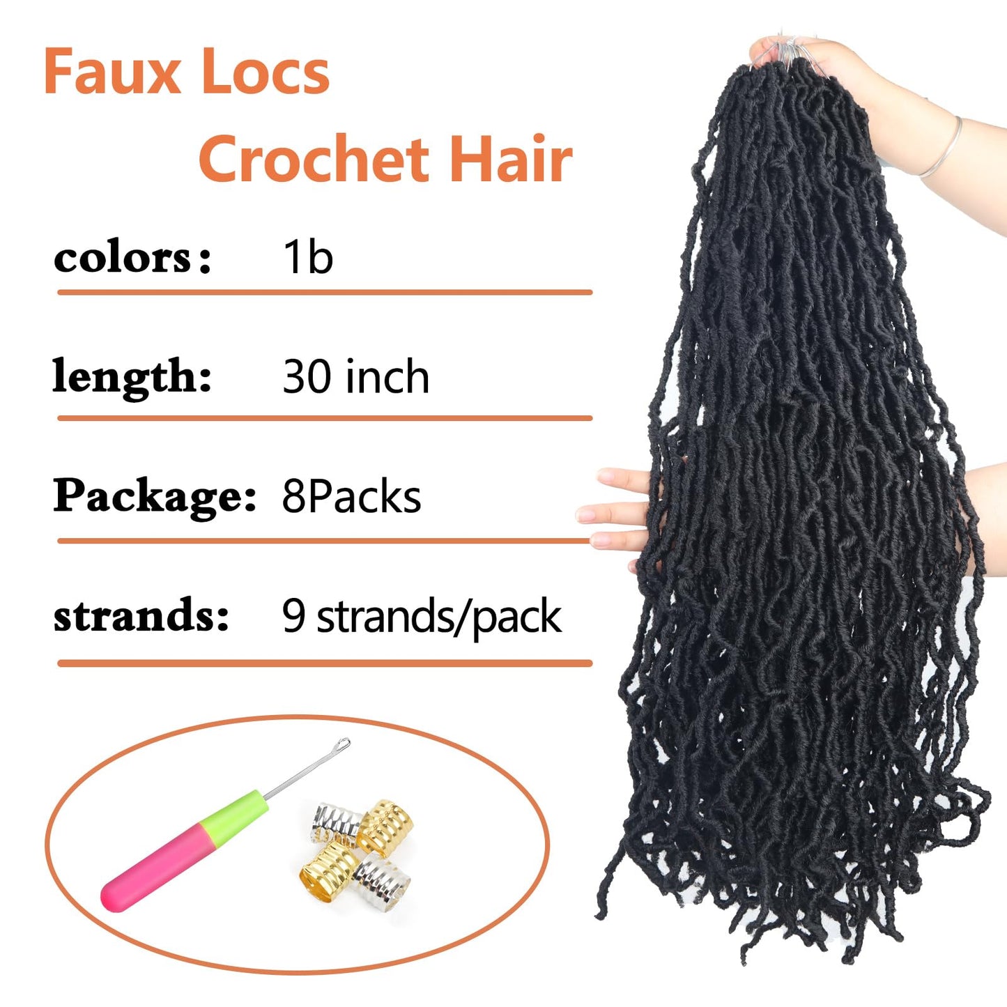 Vemet Soft Locs 30 Inch Synthetic 8 Packs Faux Locs Pre Looped Curly Wavy Crochet Hair For Hair Extensions 1B