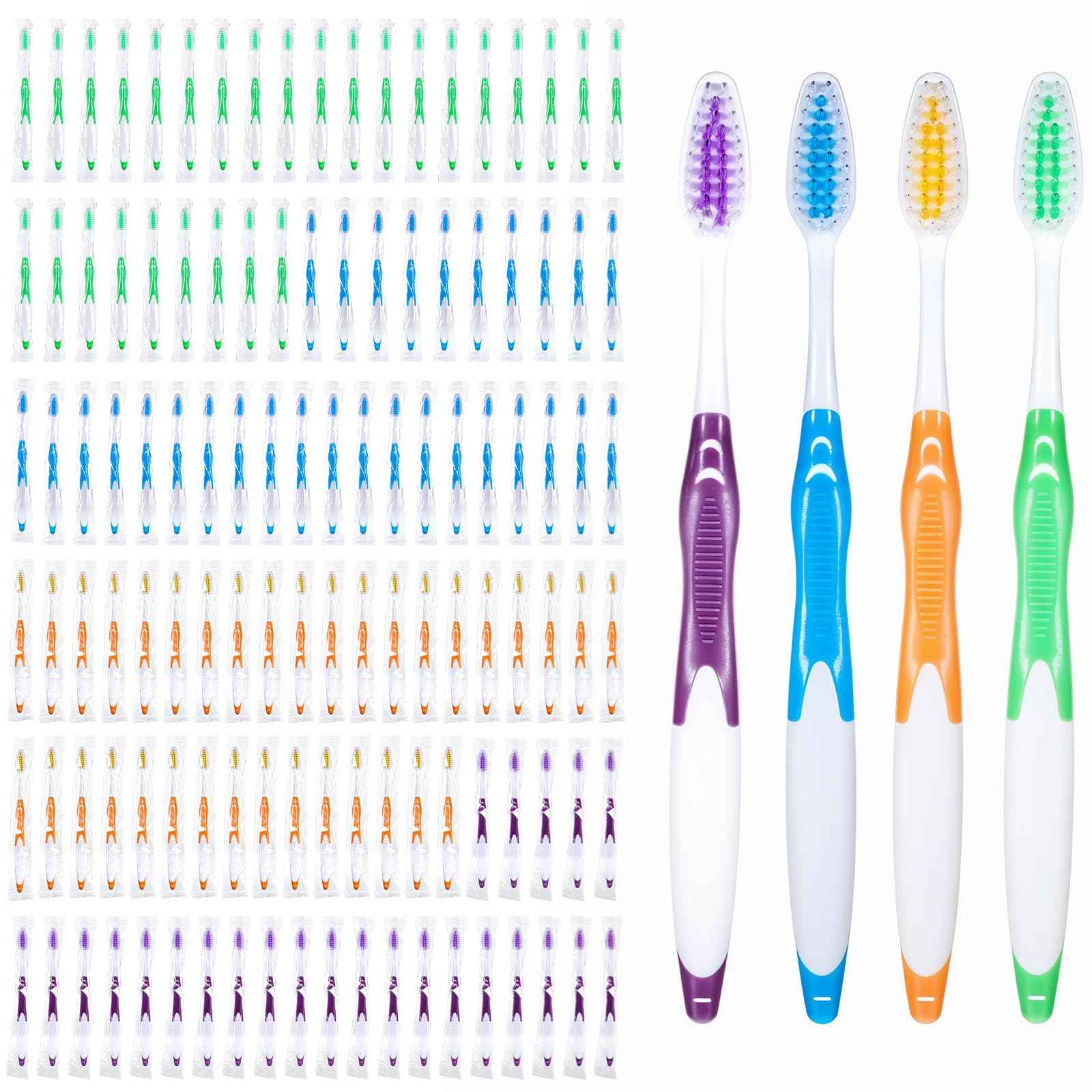 HekouJiub 120 Pack Individually Wrapped Bulk Toothbrushes Pack Disposable Toothbrushes Med-Soft Bristles Toothbrushe for Travel, Hotels, Donations