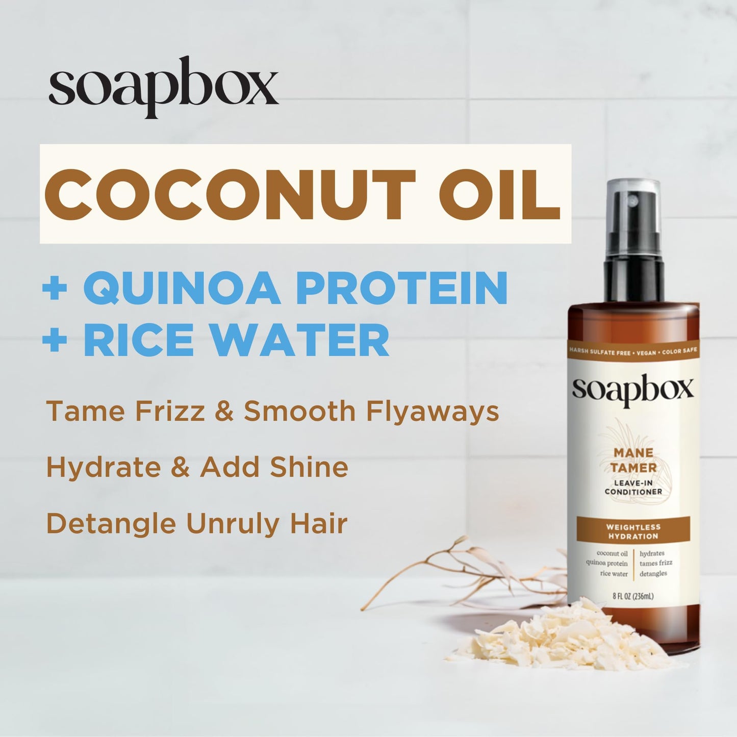 Soapbox Mane Tamer, Leave In Conditioner Spray - Smooth Flyaways & Add Shine - Detangler & Frizz Control Leave In Hair Conditioner - Paraben Free, Silicone Free, Color Safe & Vegan - 8 oz