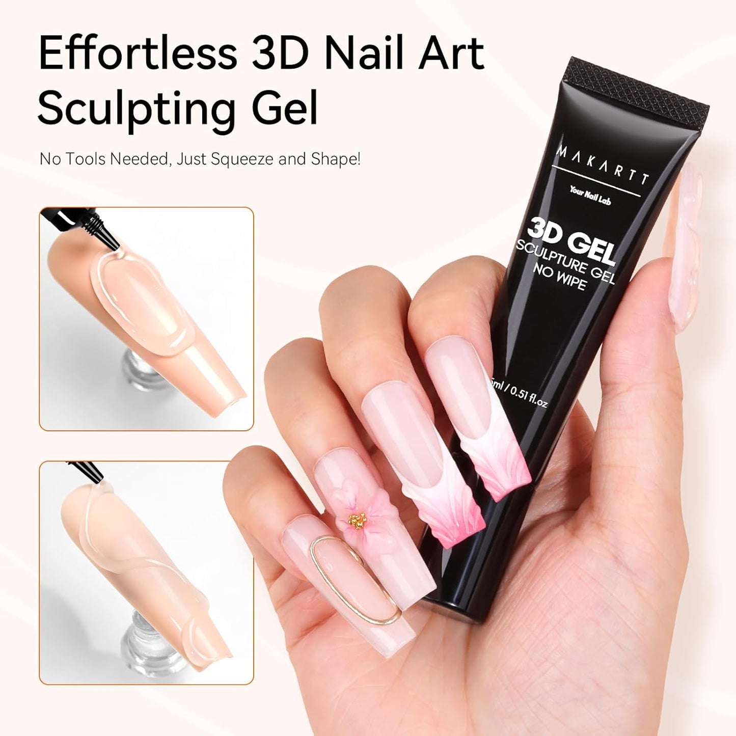 3D Nail Gel Sculpting Kit - DIY Nail Art Designs with Luminoza 10W Cordless UV/LED Lamp | 15g Bundle