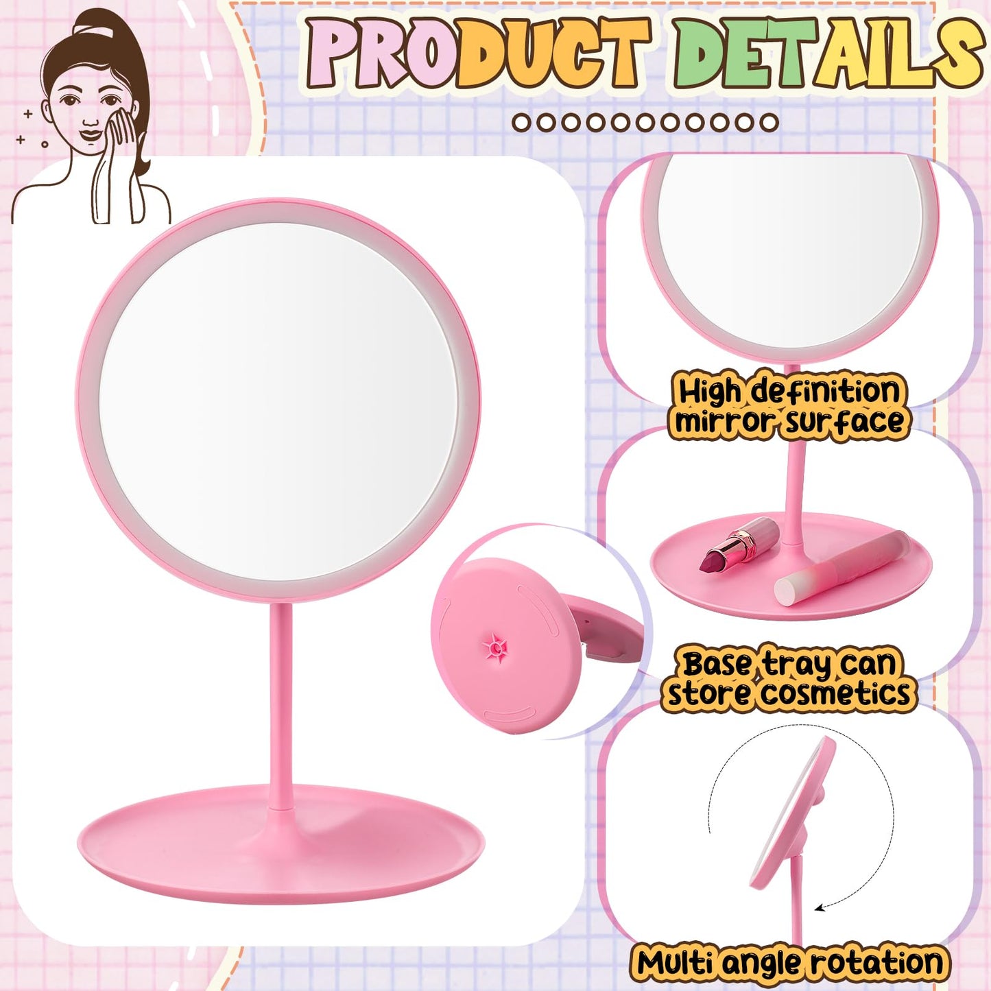 DoubleFill 6 Pcs Spa Party Mirrors Gifts Bulk Sleepover Party Favors,Pink