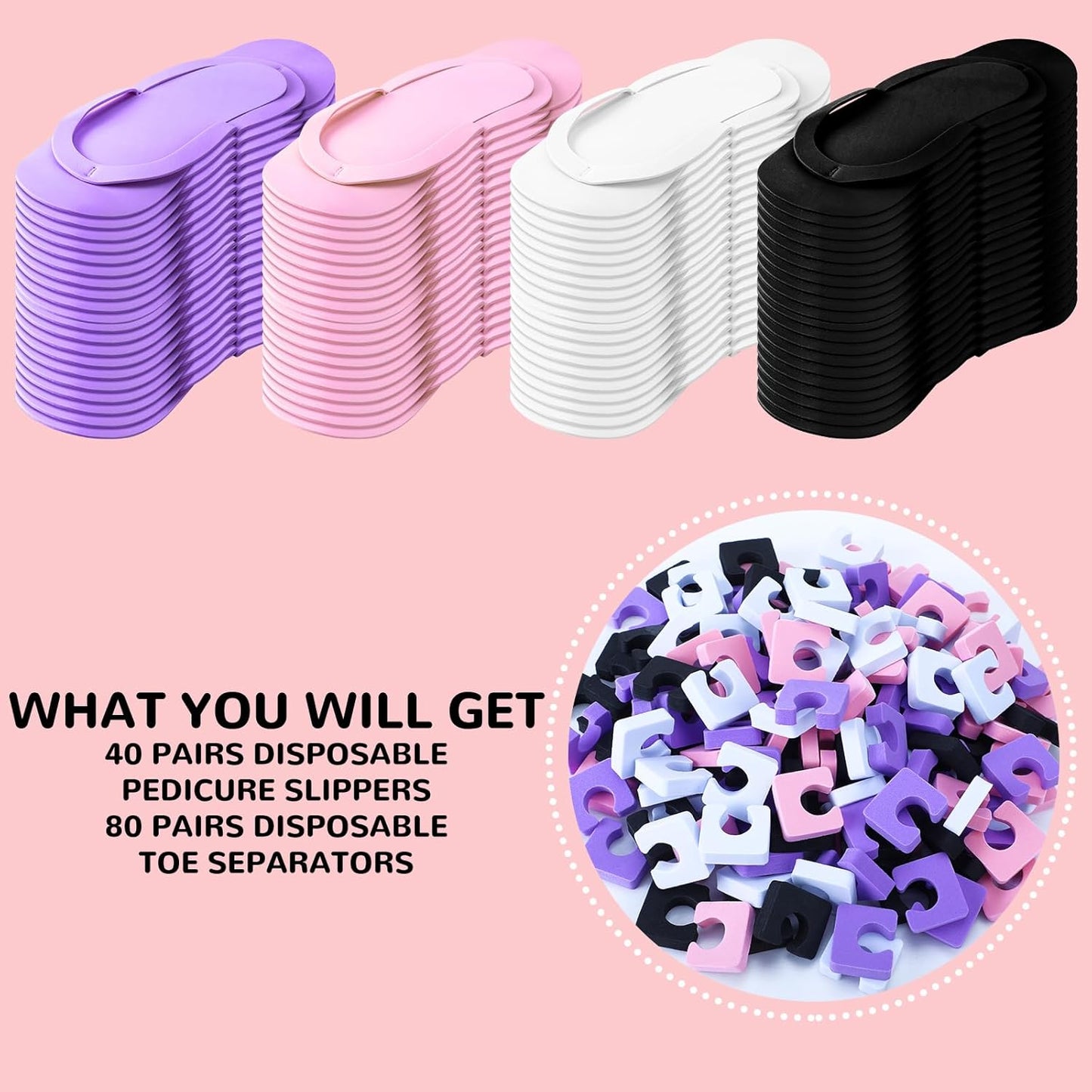 Disposable Pedicure Slippers & Toe Separators Kit - 120 Pairs Foam Flip Flops for Nail Salon, Spa & Parties