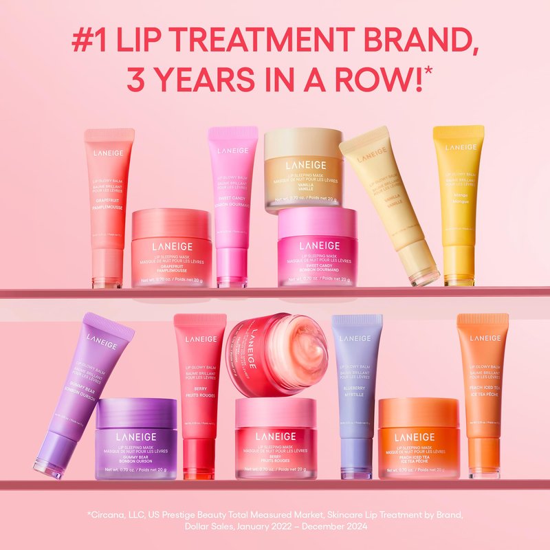 LANEIGE Mini Lip Glowy Balm Set: Travel-Sized Sheer Tinted Lip Balms with Shea & Murumur Butter for Hydrated & Glossy Lips