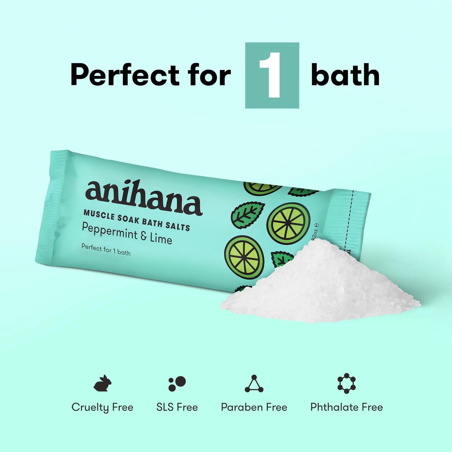 ANIHANA Relaxing Bath Salts, Muscle Soaking Aid with Coconut Oil, Helps Ease Aches and Pains, Relaxing Peppermint & Lime Scent, 15pk