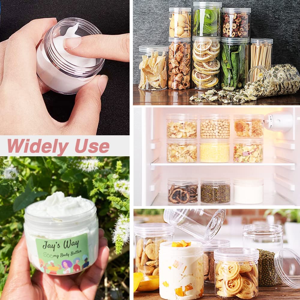 Plastic Containers with Lids - 100-Pack 2 oz Jars for Lip Scrub, Body Butters & Creams | Includes 24 Sample Containers