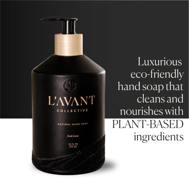 L'AVANT Collective Natural Luxury Hand Soap | Plant-Based, Non-Toxic & Moisturizing, Safe for Kids & Pets, Refillable Glass Bottle with Pump, 16 Fl Oz, Bathroom & Kitchen | Fresh Linen