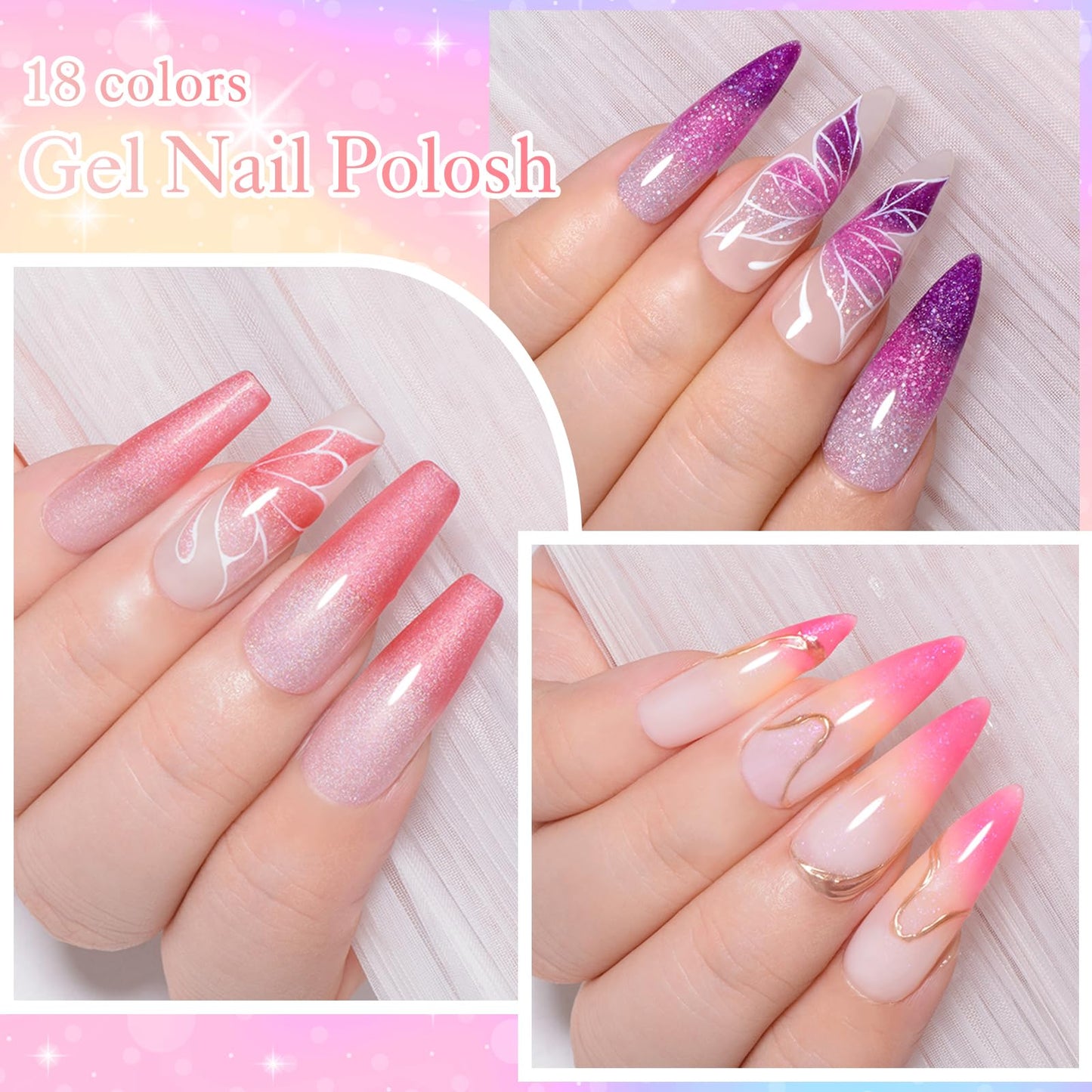 Four Lily Color Changing Gel Nail Polish Set, 18 Temperature Mood Changing Colors Red Pink Purple, Soak Off UV Light Cure Gel Polish for Salon and Nail Art DIY at Home