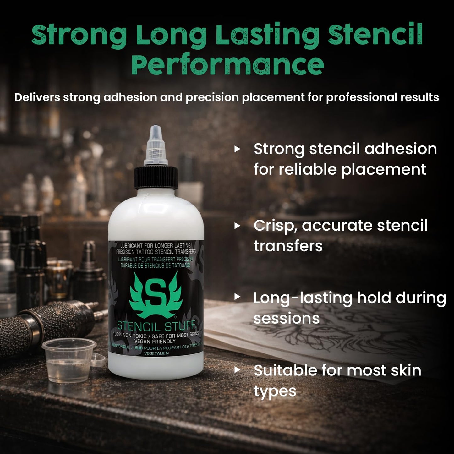 Stencil Stuff Tattoo Stencil Transfer Gel – 8oz Tattoo Stencil Transfer Solution – Vegan-Friendly Stencil Gel – Fast-Drying and Long-Lasting – Clean and Easy Application