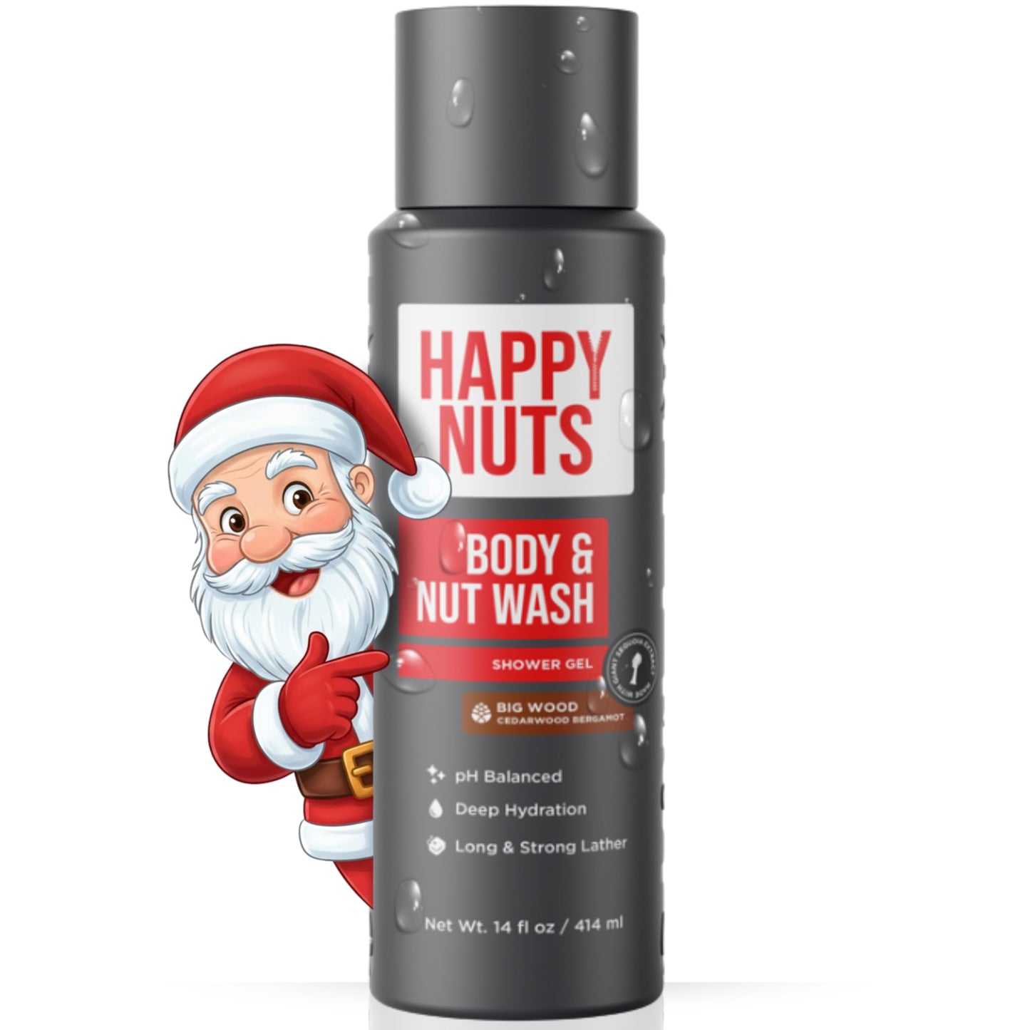 HAPPY NUTS Big Wood Body and Nut Wash - Moisturizing Men's Shower Gel, Bodywash with Deep Cleanse for Sensitive Skin - Men's Body Soap
