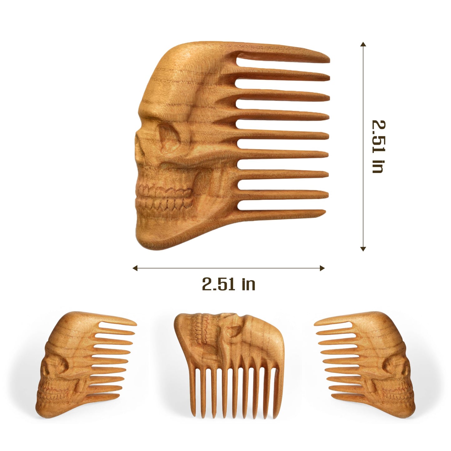 Handmade Wooden Beard Comb for Men Eco-Friendly Natural Wood Anti-Static Beard Grooming Tool Perfect for Styling Detangling & Shaping Gentle on Beard & Skin Sustainable Gift Idea (Pear Skull)