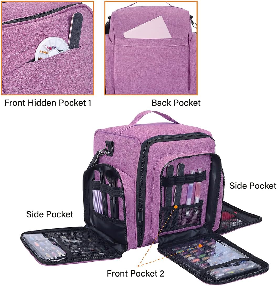 Nail Polish Organizer Box - 60 Bottle Portable Storage with 2 Detachable Bags | Purple for Nail Tools & Cosmetics