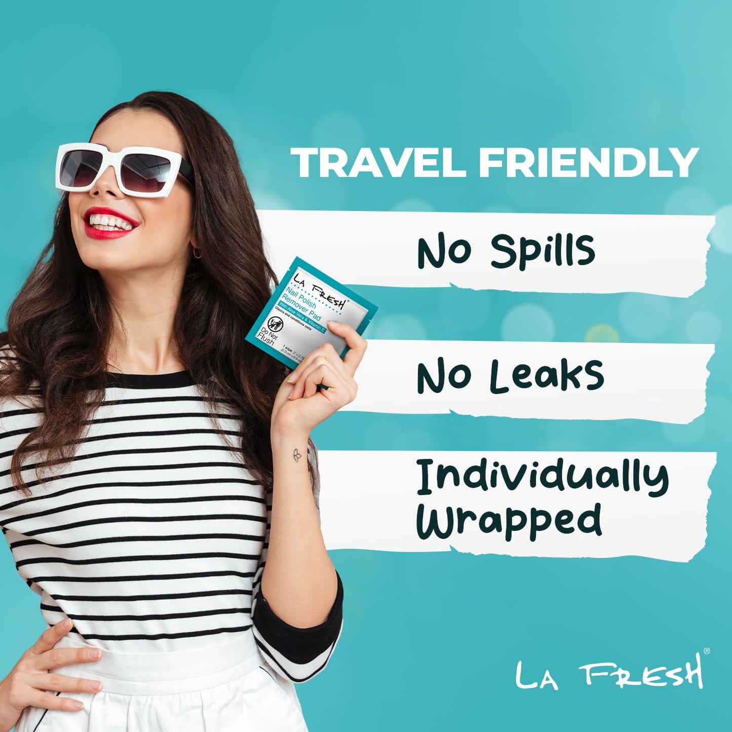 La Fresh Nail Polish Remover Wet Wipes with Lavender, Aloe Vera, and Vitamin E Pack of 50ct Acetone-Infused Pads - Nail Care Travel Essentials