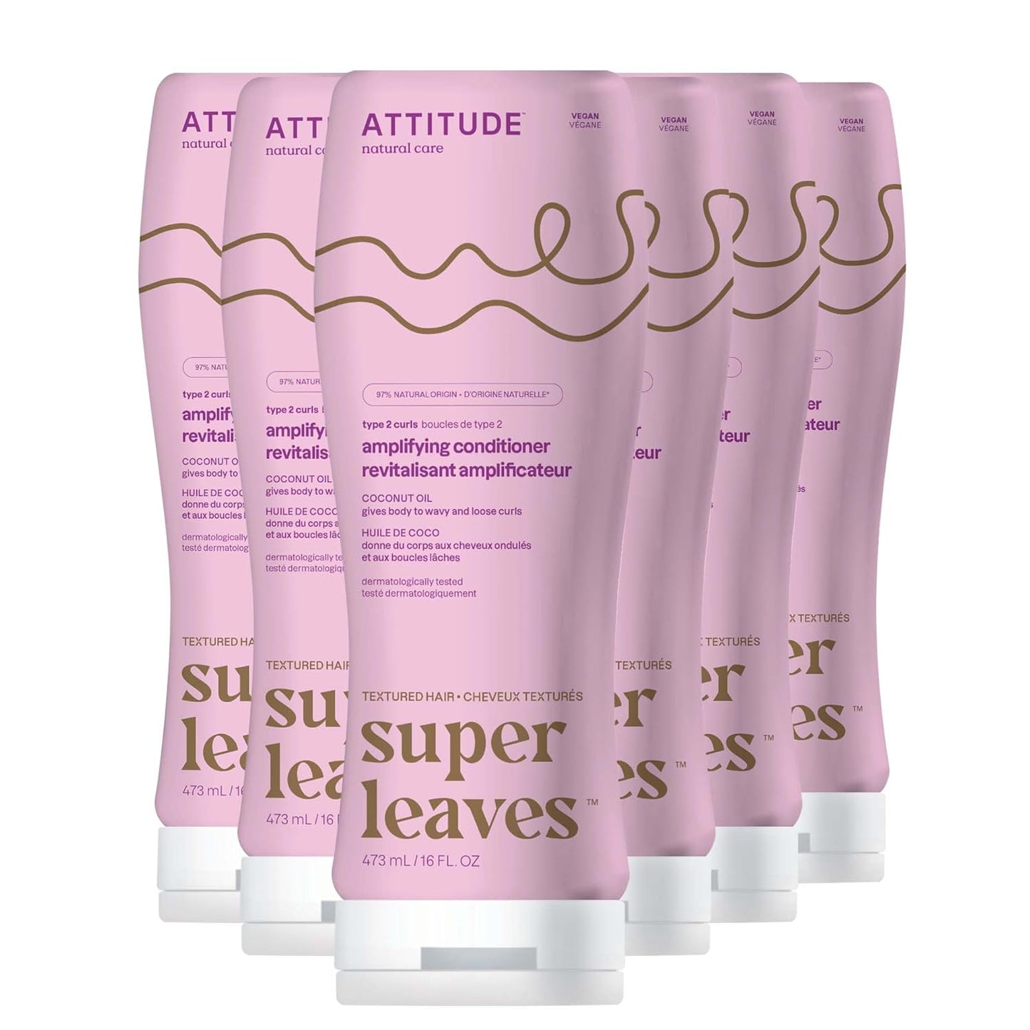 Amplifying Conditioner for Curly Hair - Coconut Oil Vegan Detangler | 16 Fl Oz (Pack of 6)