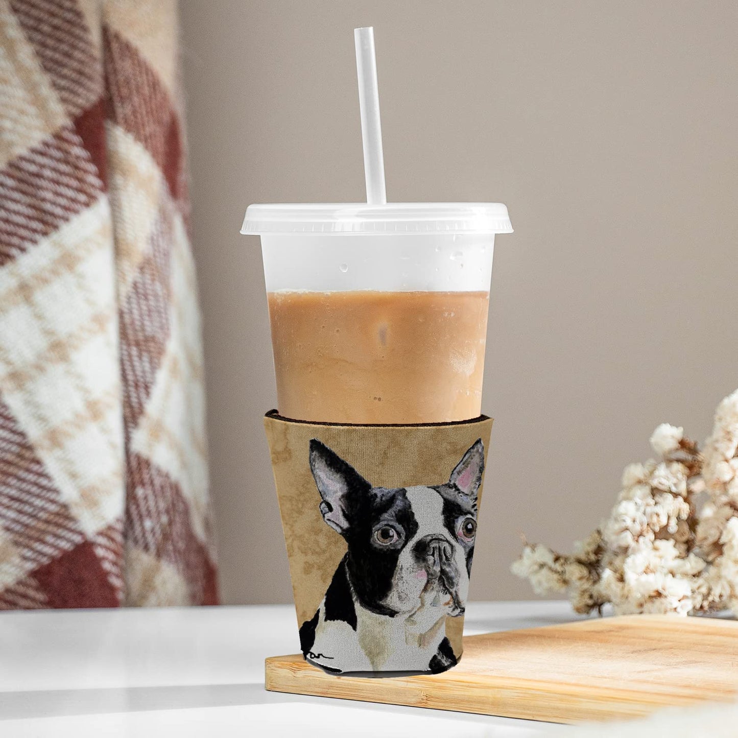 Caroline's Treasures SC9140RSC Boston Terrier Red Cup Hugger Cup Cooler Sleeve Hugger Machine Washable Drink Sleeve Hugger Collapsible Insulator Beverage Insulated Holder