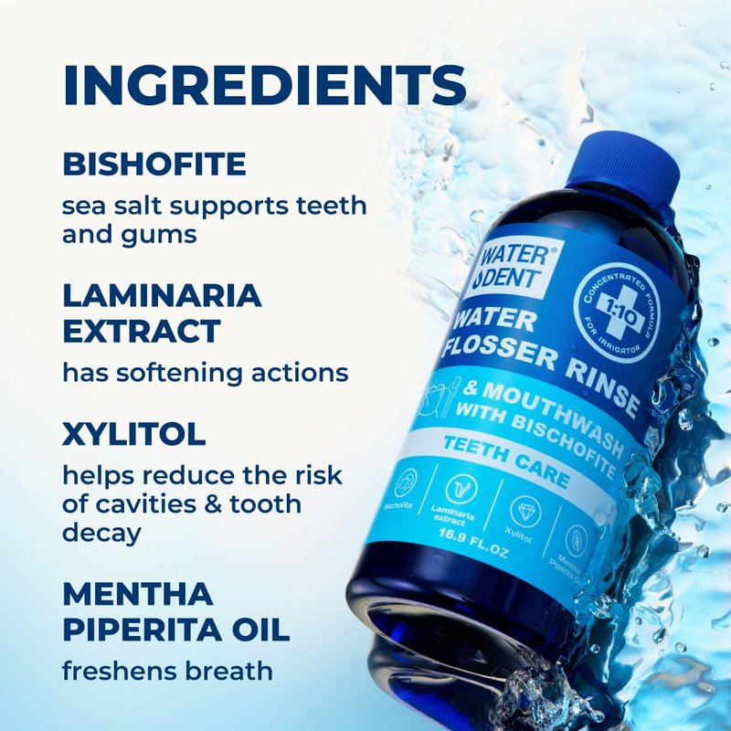 Concentrated Water flosser Rinse & Mouthwash | Add to Oral irrigator | Mint Flavor | When dilluted 186 fl.oz | Alcohol and Fluoride Free| Pack of 1 = 16.9 fl.oz WATER DENT