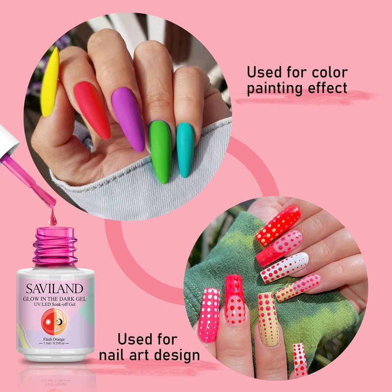 SAVILAND Glows in The Dark Nail Polish Set 24 Holiday Brighrly Colors Luminous Quicking-drying U V Neon Gel Nail Polish Set Reflective Glow Effect Full Coverage Easy to Use Gel Polish Holiday Gifts