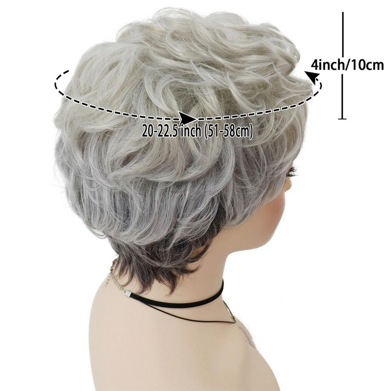 Short Gray Wig for Seniors - Silver Gray Curly Hair | Synthetic Fiber Grandma Cosplay Wig
