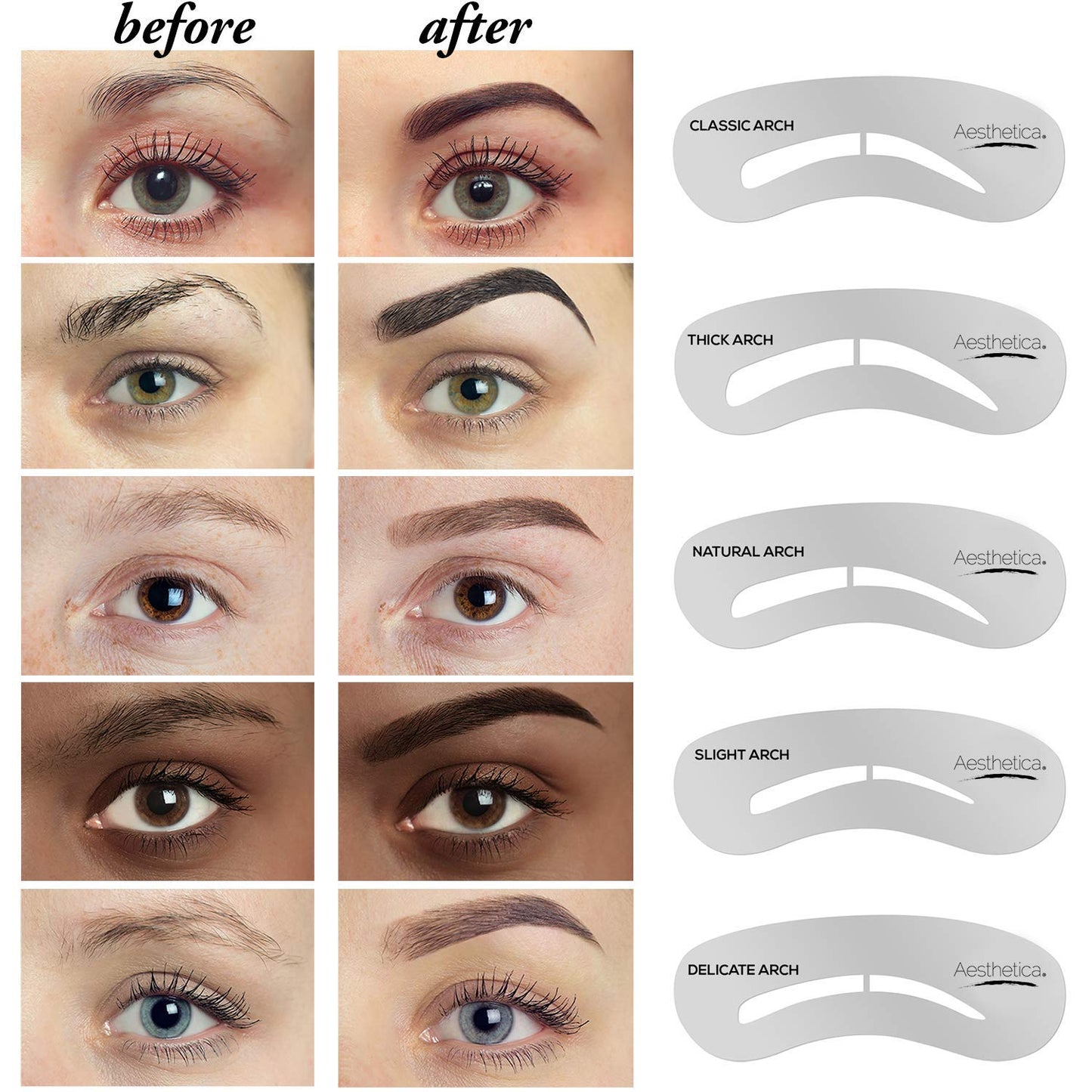 Aesthetica Brow Contour Kit - 16-Piece Eyebrow Makeup Palette with Powders, Stencils & Tools | Perfect Birthday Gift for Her