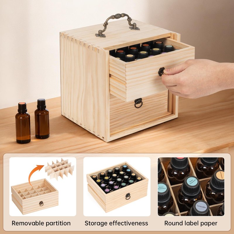 TORIBIO Essential Oil Storage Box for 40 Bottles, Wooden Essential Oils Holder Organizer Holds 5-30ml for Young Living & Doterra Bottles