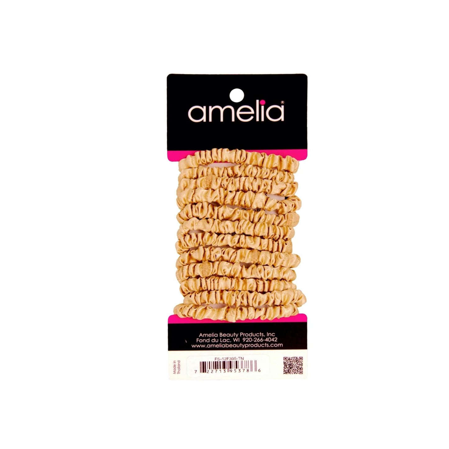 Amelia Beauty, Black, Skinny Satin Scrunchies, 12 Pack – 2in Diameter, Gentle & Strong Hold, No-Snag, No-Dent, Crease-Free Hair Ties