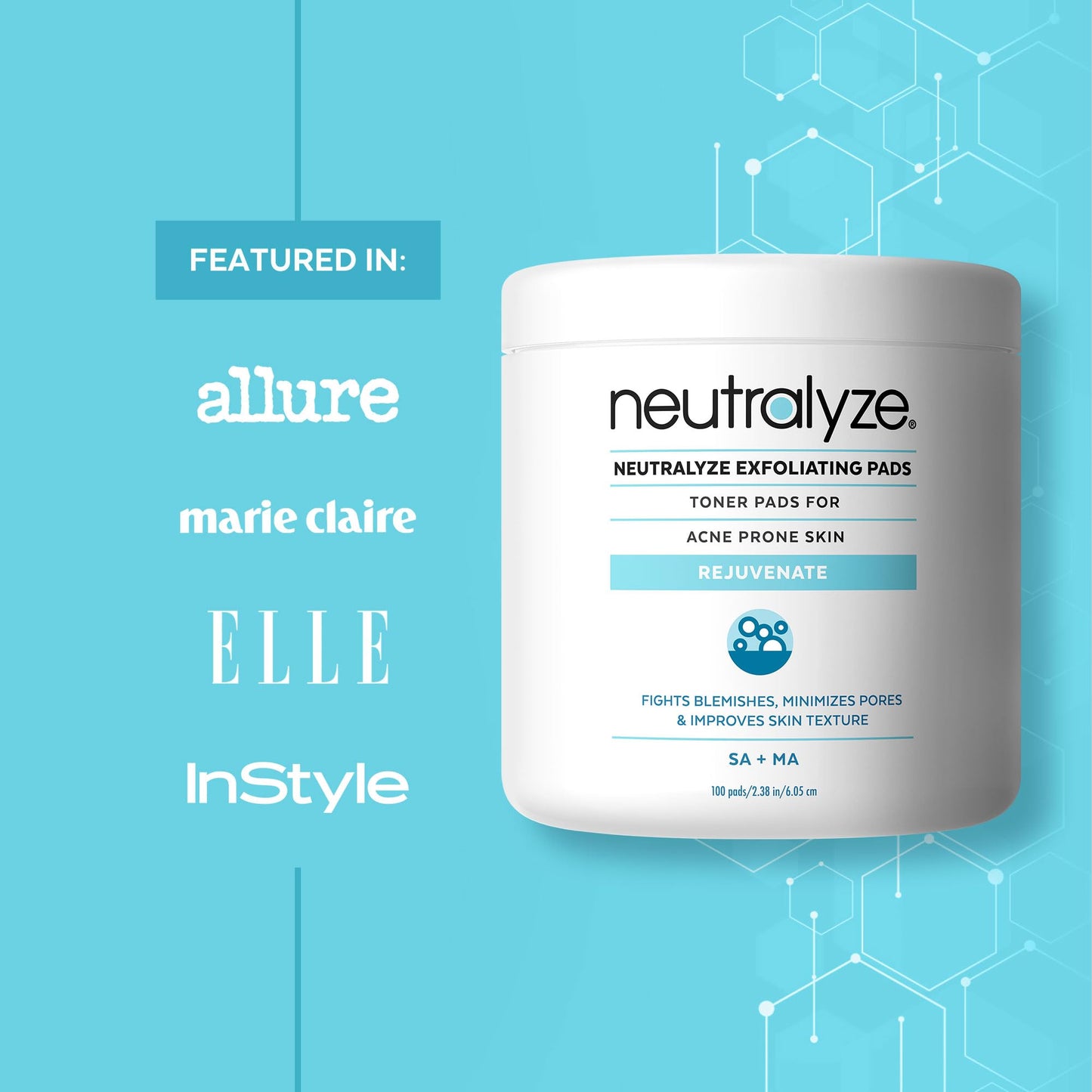 Neutralyze Acne Pads with DuoClear Acid System — 1% Salicylic + 1% Mandelic Dual-Textured Exfoliating Toner Pads for Face, Back & Body — Fragrance-Free, Low-Alcohol — Step 2 (100 ct)