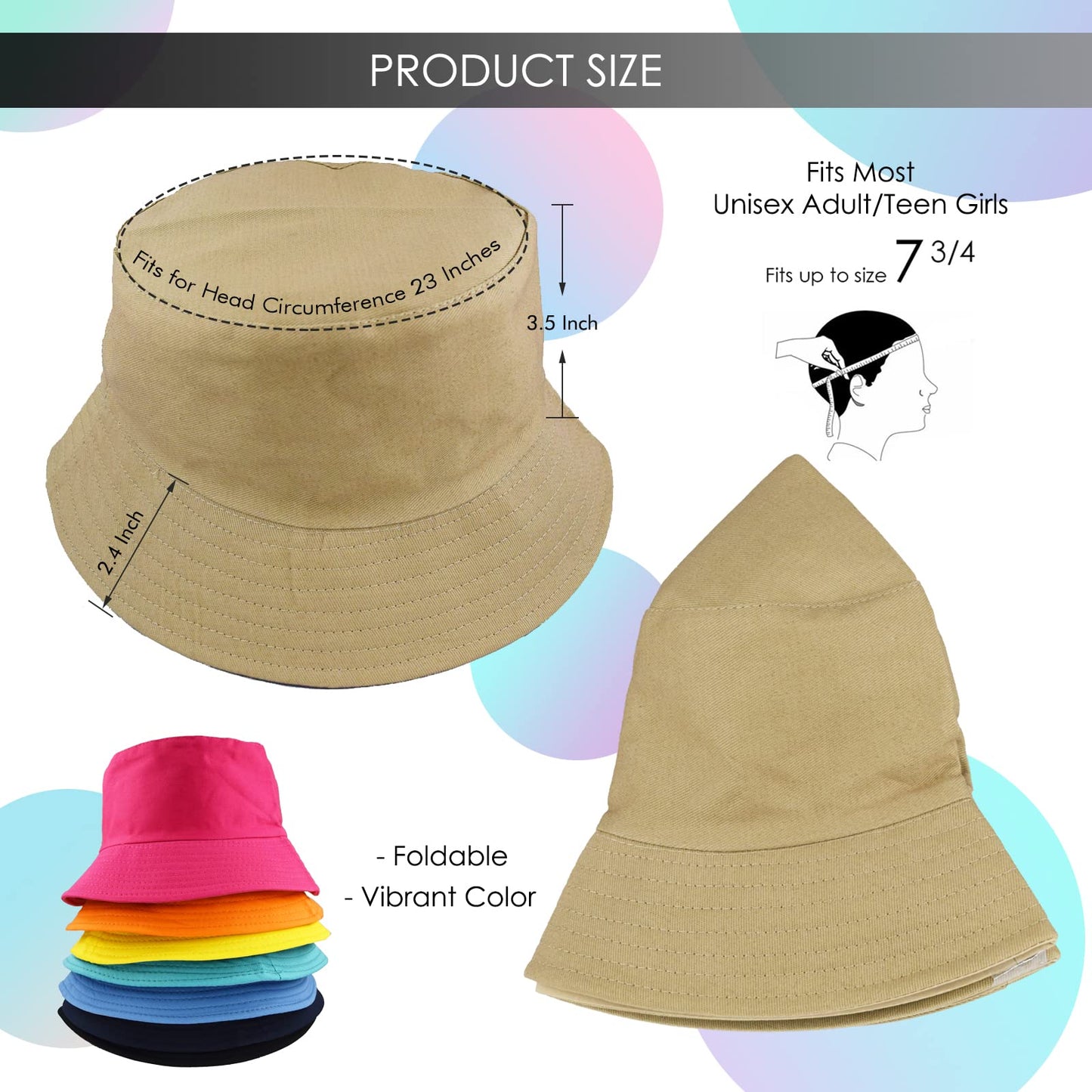 10 PCs Bucket Hats Unisex, Solid Color Sun Hat Cap for Women Sumer Beach Outdoor Travel (Black, 10)