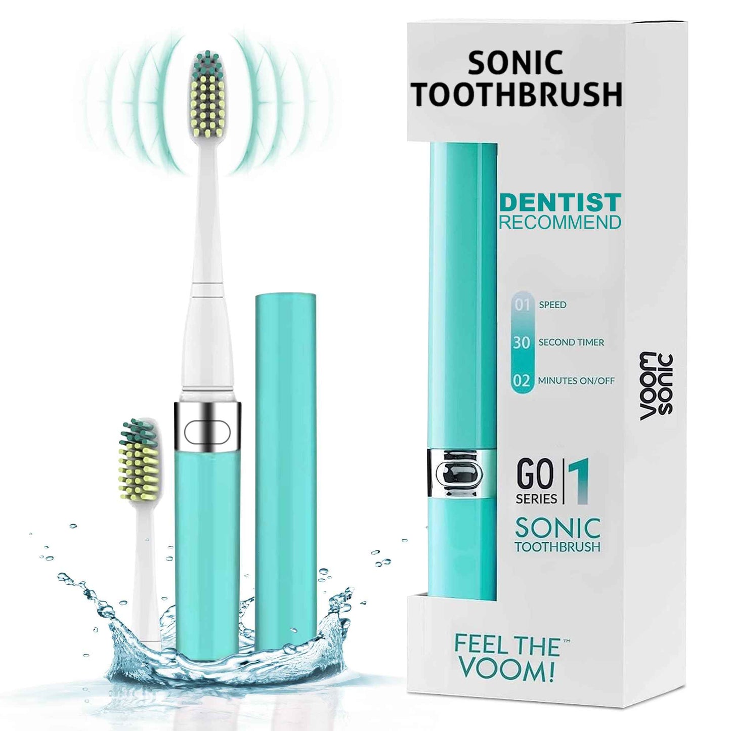 Voom Sonic 2-Pack Hers & His Go 1 Series Travel Electric Toothbrush (Black+Blue), Travel Toothbrushes - Battery Operated Toothbrush for Adults & Kids, Dentist Recommended Toothbrush,