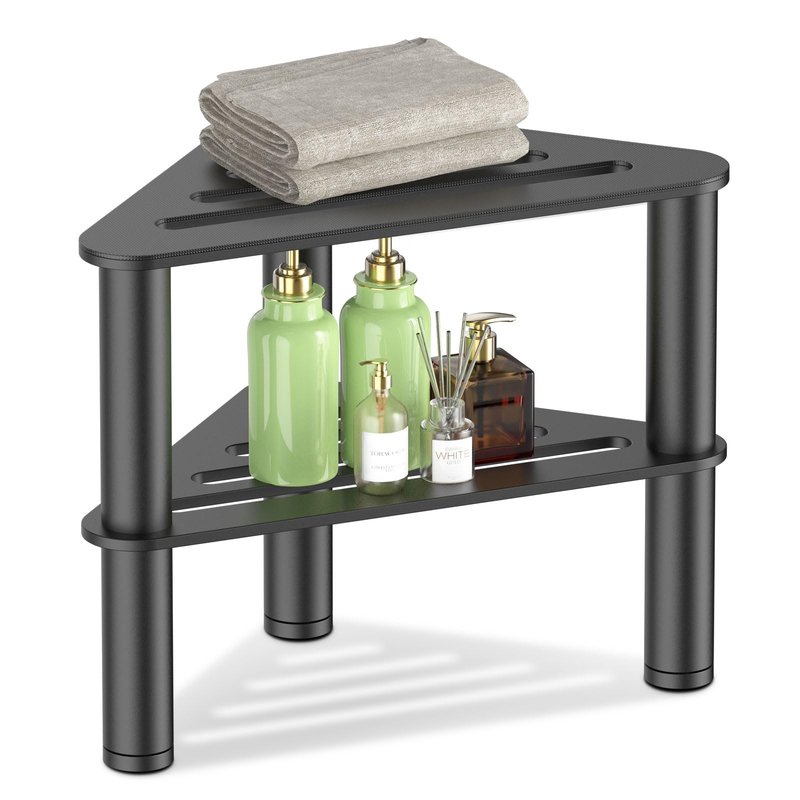 CEMILA Metal Shower Stool for Shaving Legs, Corner Shower Foot Rest Bench Seat for Inside Shower, Spa Foot Step, Waterproof Small Step for Bathroom (Black)