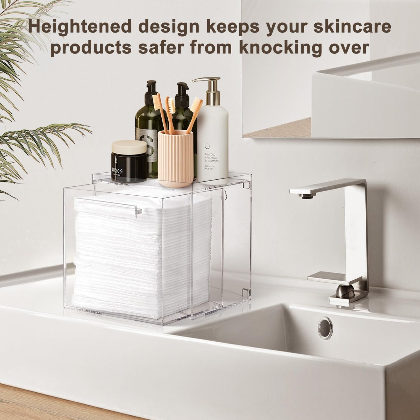 TAINESS Acrylic Disposable Face Towels Holder Compatible with Clean Skin Club Towel XL - Clear Storage Box Wall-Mounted Cosmetic & Skin Care Organizer with Drawer for Bathroom Vanity