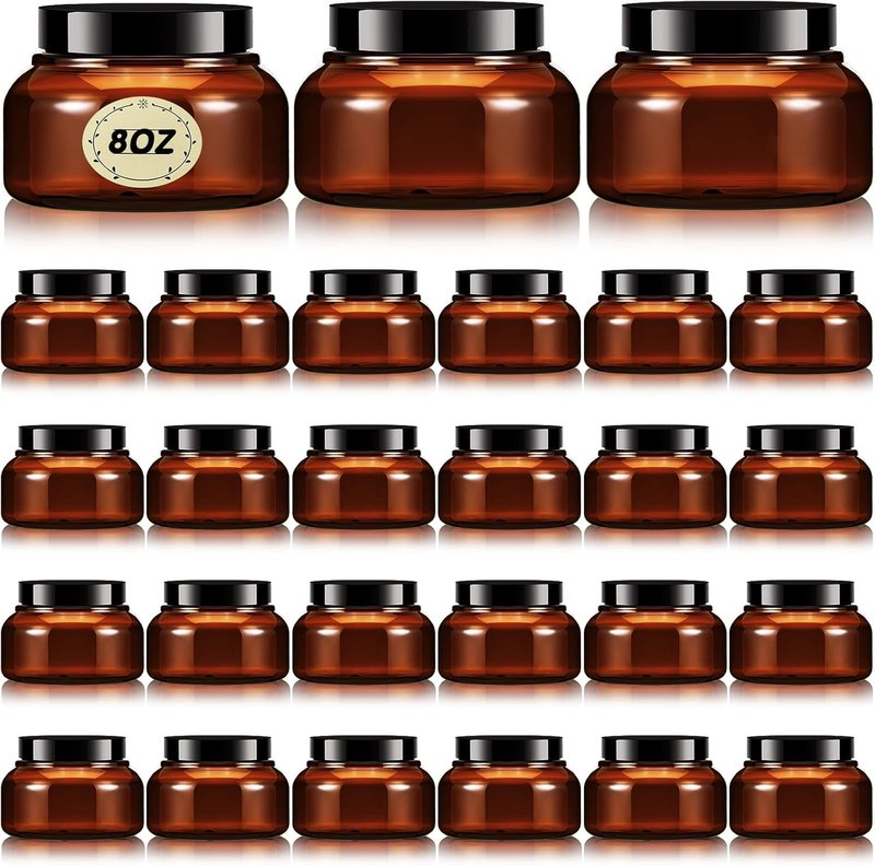 24 Pack Plastic Jars with Lids - Multiuse Slime & Body Scrub Containers | 8 oz, Brown