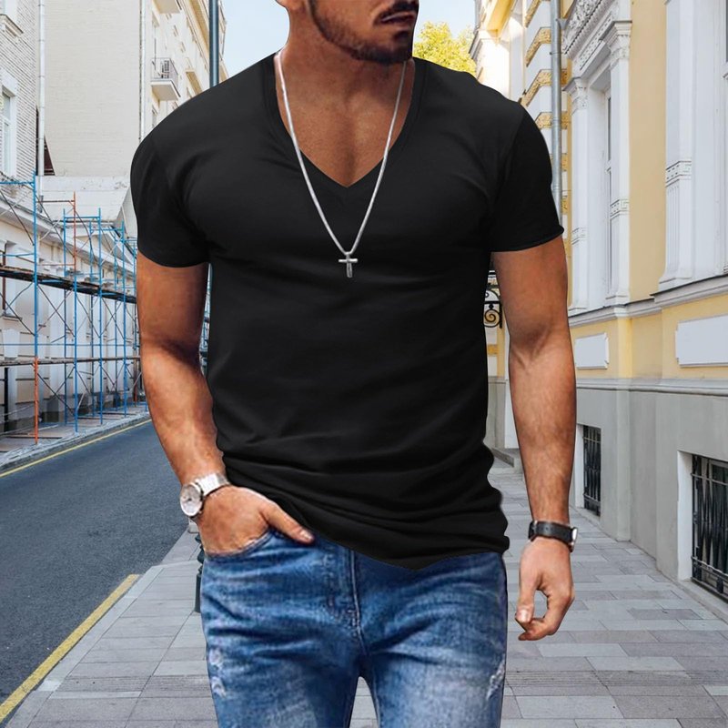 Mens Funny T Shirts Athletic Loose Fit Workout V Neck Short Sleeve Basic Gym Bodybuilding Fashion Casual Summer Tops Black S