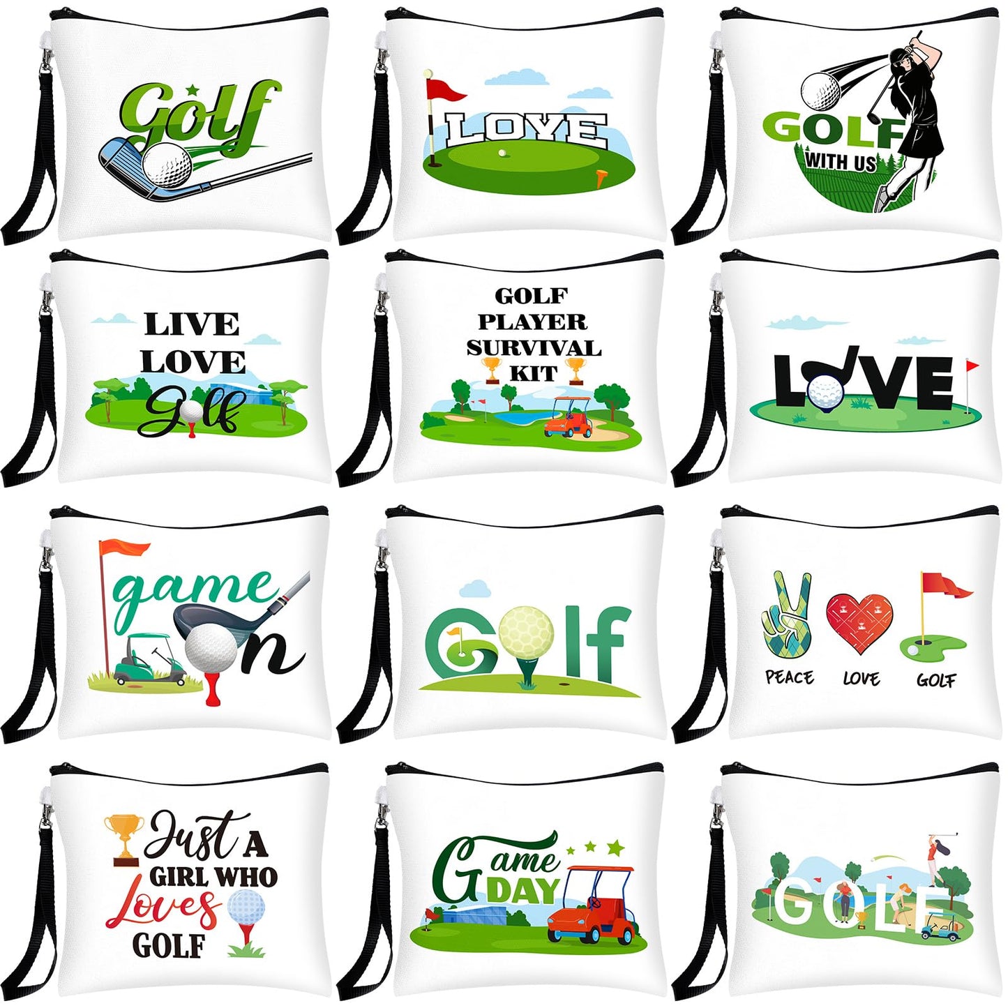 Shinylin 24 Pcs Golf Gift Bag Golf Cosmetic Bags Golf Accessories for Women Men Inspirational Golf Pouch Zipper Golf Toiletry Organizer Golf Wristlet Wallet for Golf Player Golf Lovers Gift,12 Style